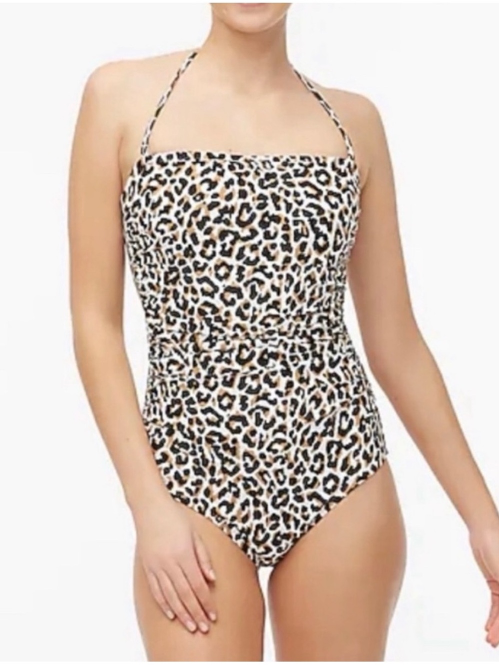 J. Crew Ruched Bandeau in Leopard Print One-Piece Swimsuit